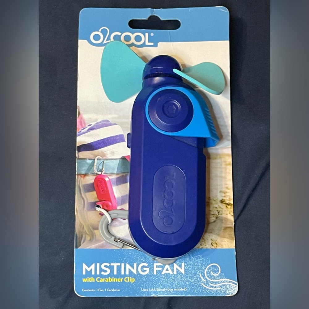 Blue Misting Fan with Carabiner Clip